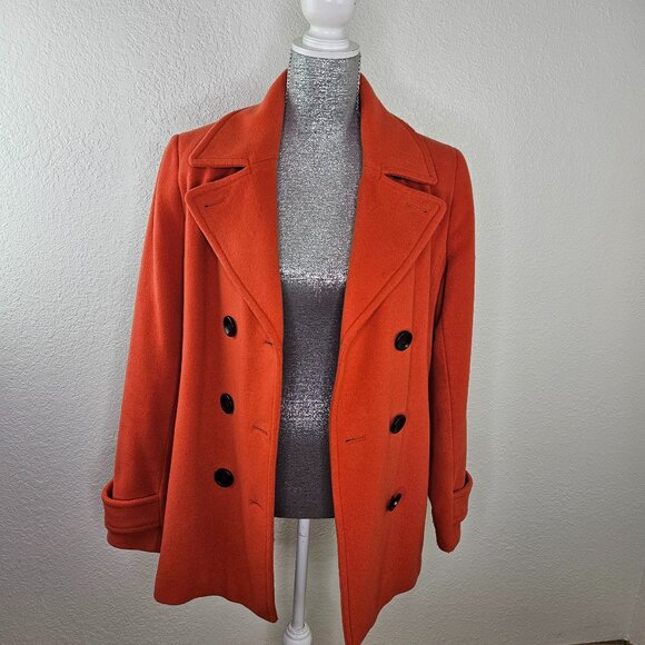 Lands End Wool Cashmere Double Breasted Orange Peacoat Size 12 - Picture 3 of 8